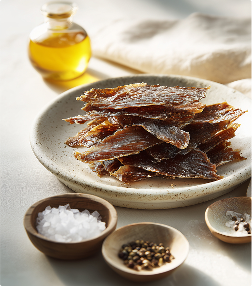 Montauk fish jerky with drizzle and salt