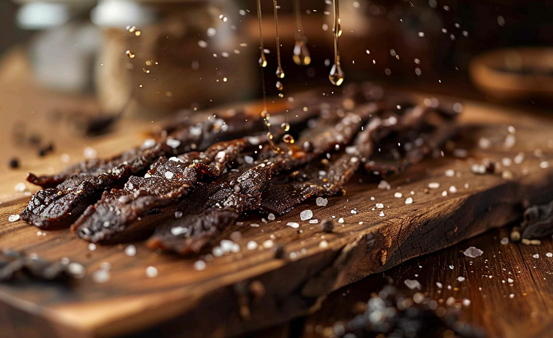 Montauk fish jerky with drizzle and salt