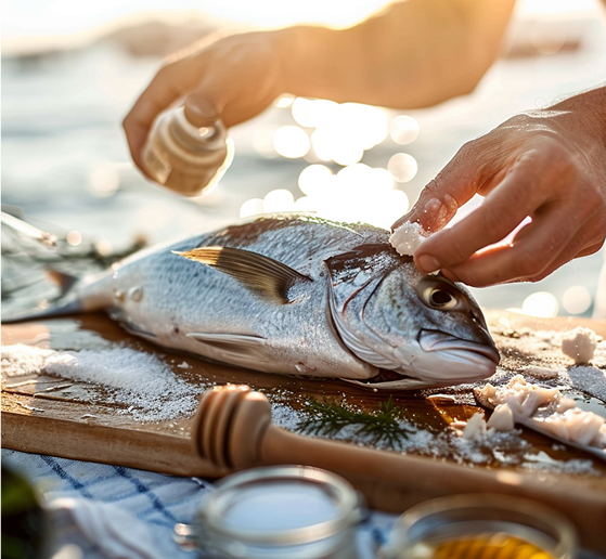 Fisherman holding fresh porgy